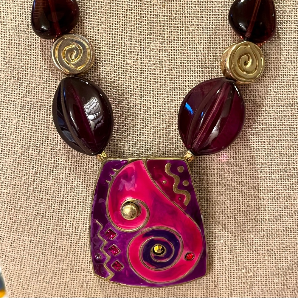 N151 Chicos Mixed Media Necklace with extender pink, purple